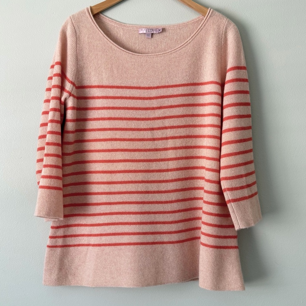 Calypso St. Barth Pink and Coral Striped Scoop-Neck Sweater Sz M